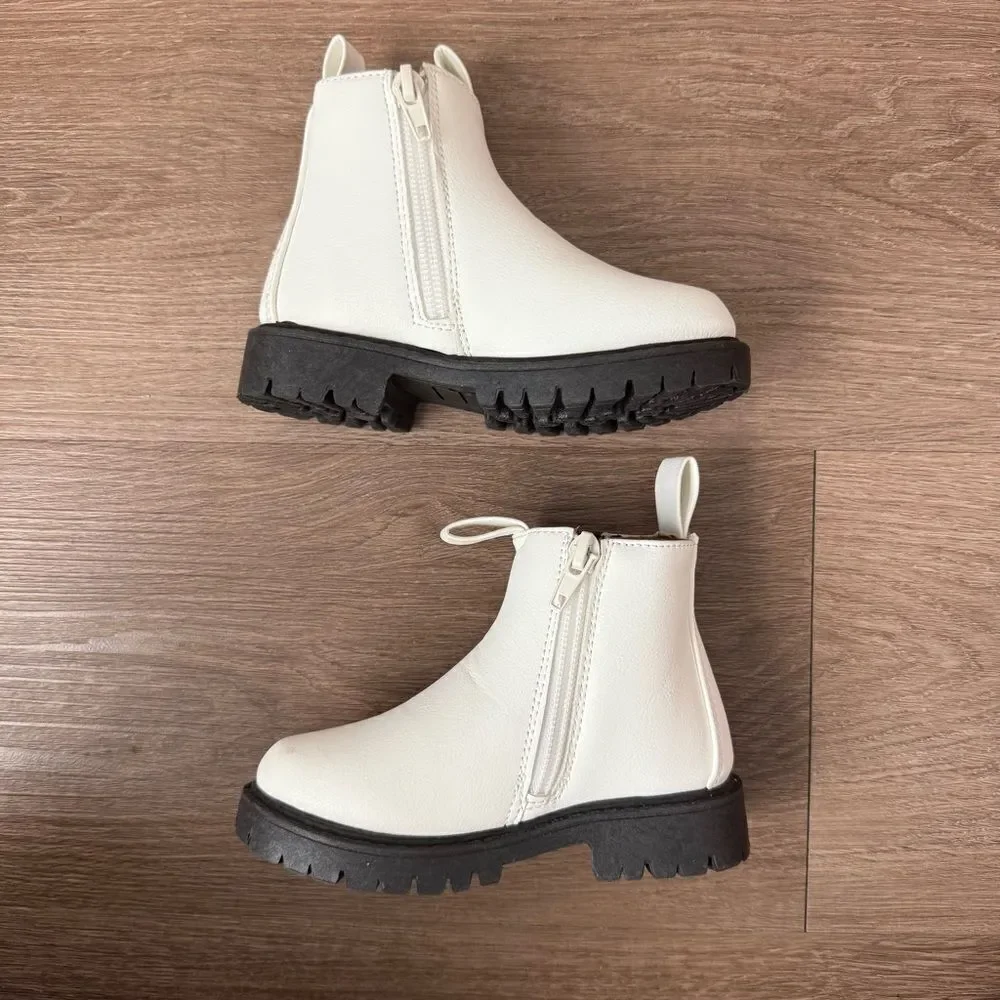 Toddler Girls White & Black Chelsea Boots | Size 6 | Sparkle In Pink